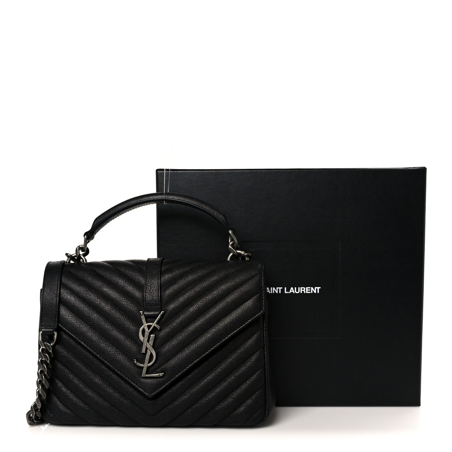 Saint Laurent Sheepskin Matelasse Chevron Monogram Medium College Bag Black 11 of 11