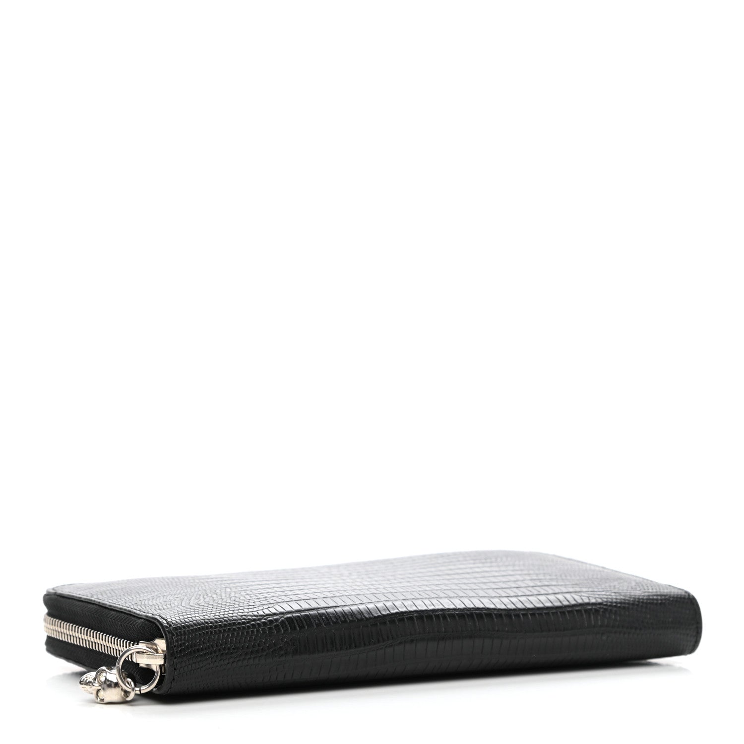 Alexander McQueen Calfskin Lizard Embossed Skull Continental Zip Wallet Black 4 of 7