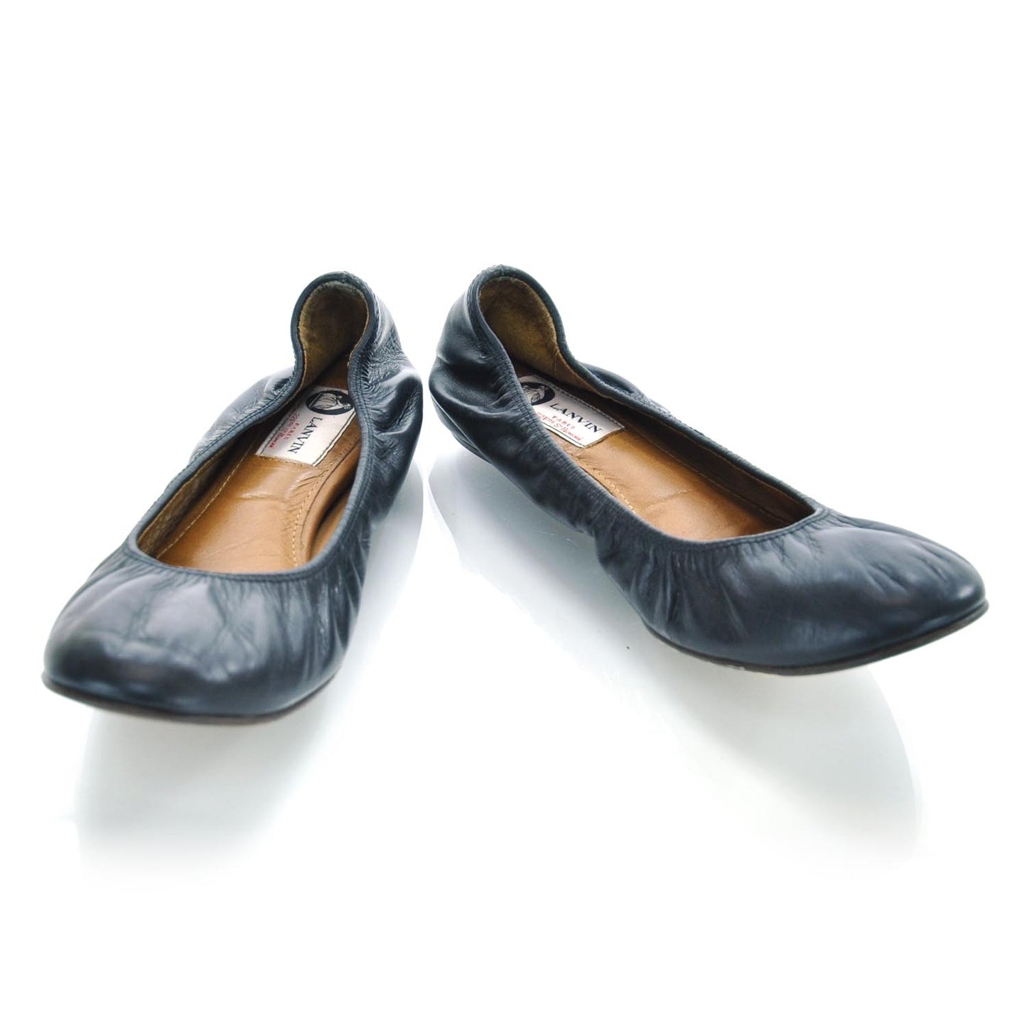 Leather Elastic Ballet Flats Black 40