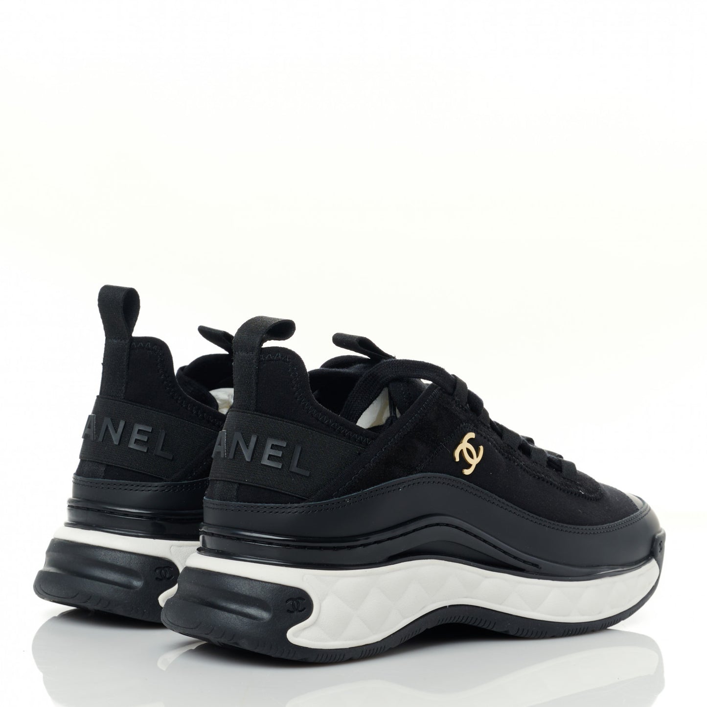 Velvet Calfskin Mixed Fibers CC Sneakers 36.5 Black