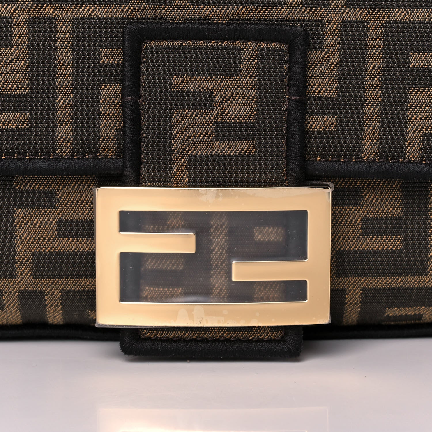 Fendi Fabric Jacquard FF 1974 Medium Baguette Tobacco Moro Black 10 of 12
