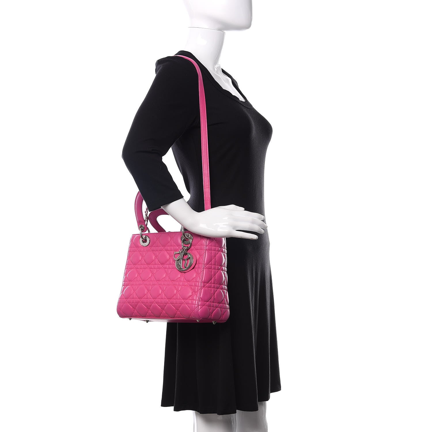 Christian Dior Lambskin Cannage Medium Lady Dior Fuchsia 2 of 14