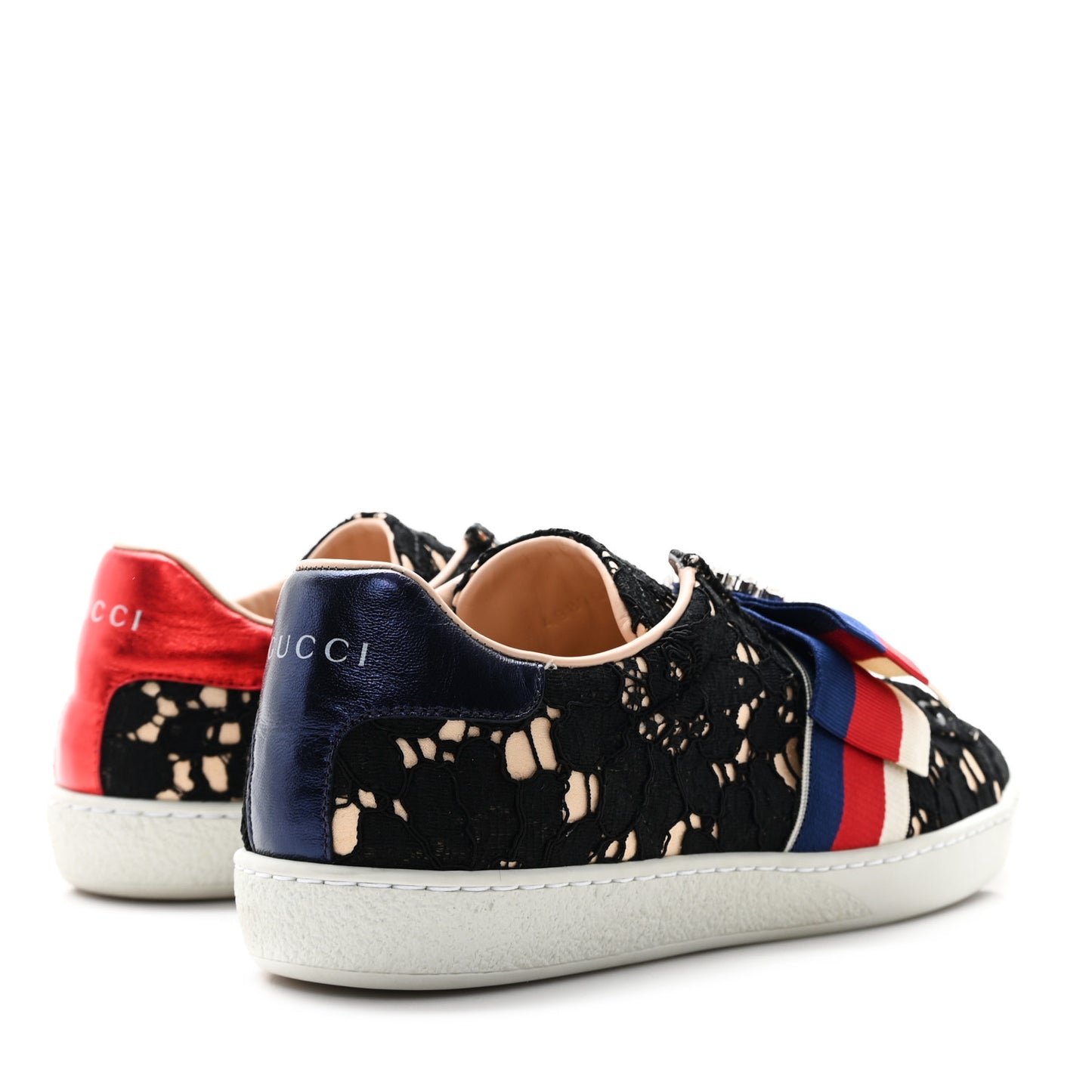 Lace Crystal Sylvie Web Flower Leaf Womens Ace Sneakers 37 Black Tan Beige