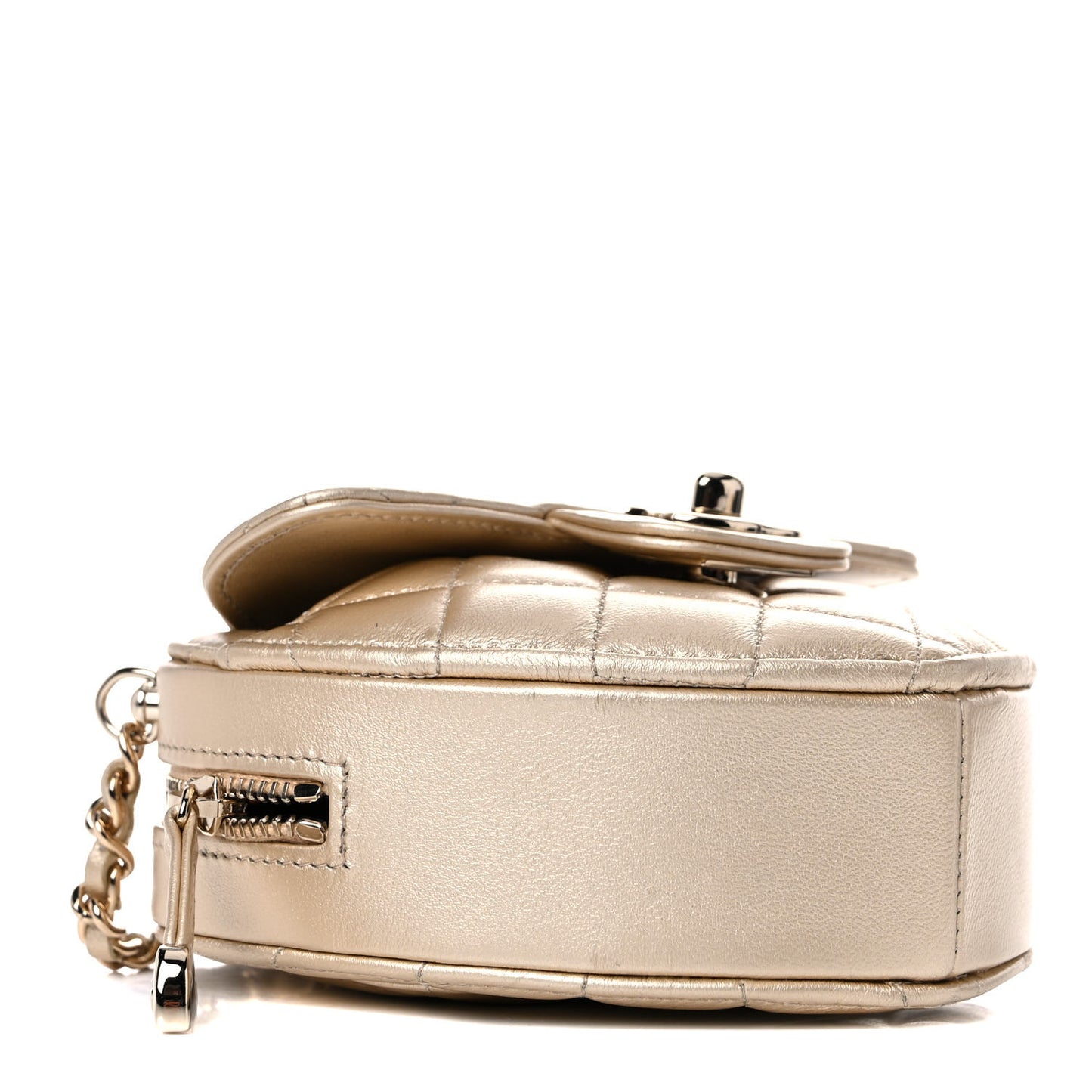 Metallic Lambskin Quilted CC In Love Heart Clutch With Chain Gold