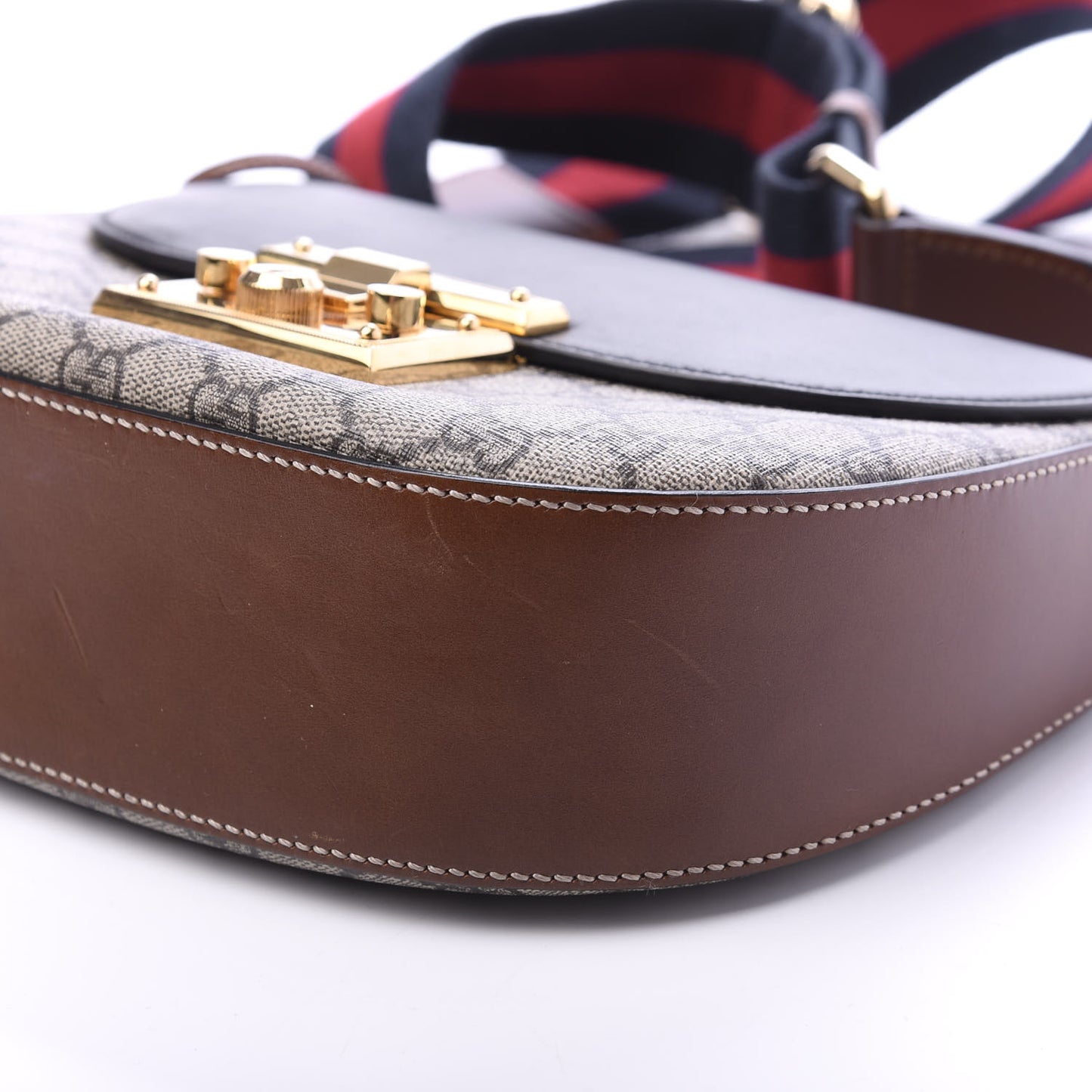 GG Supreme Monogram Web Medium Padlock Messenger Shoulder Bag Black