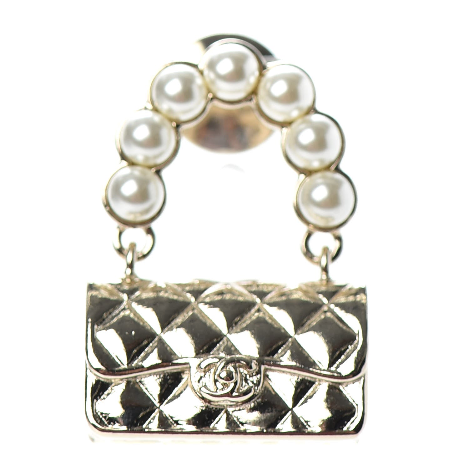 Chanel Pearl Quilted Flap Brooch Gold 1 of 4