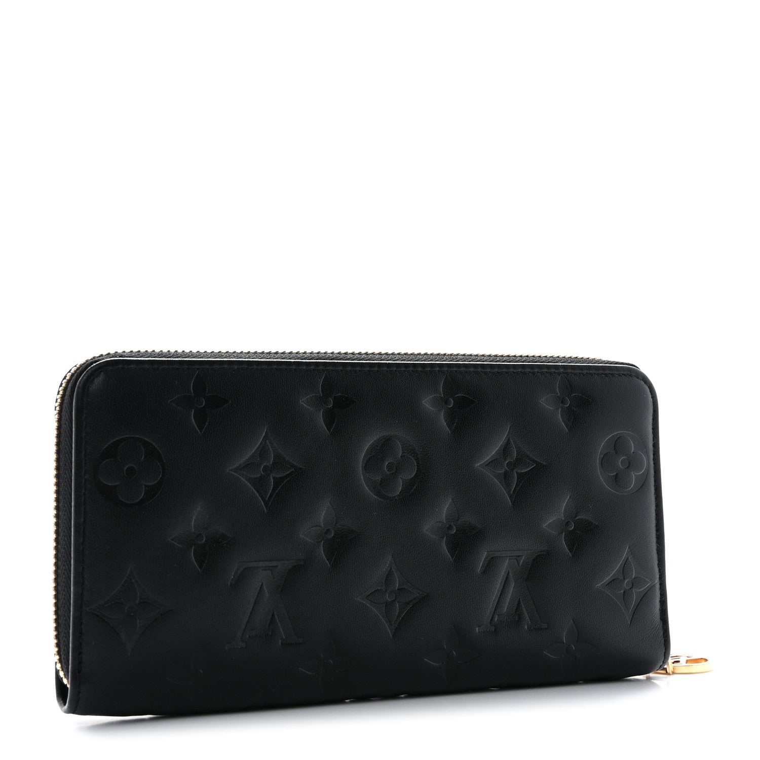 Louis Vuitton Lambskin Embossed Monogram Coussin Zippy Wallet Black 3 of 8