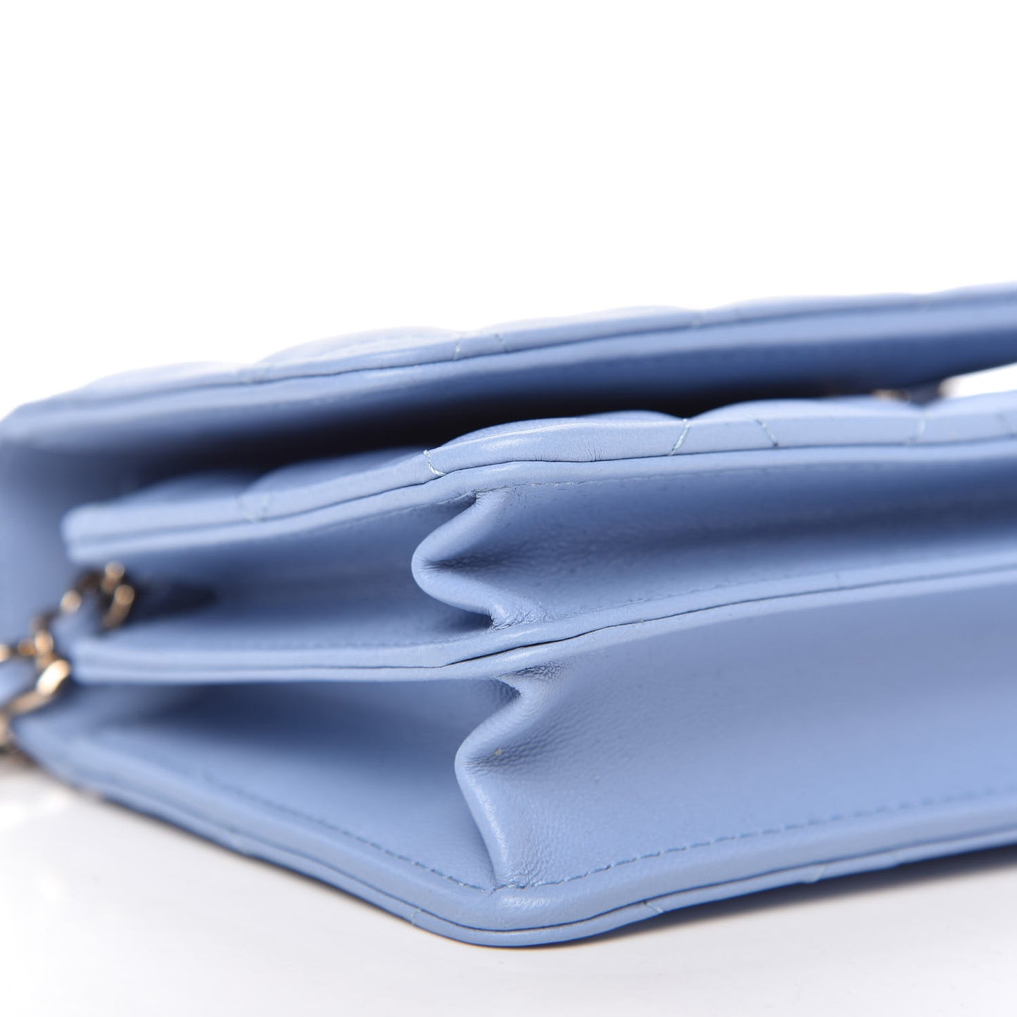 Lambskin Quilted Mini Wallet On Chain WOC Light Blue