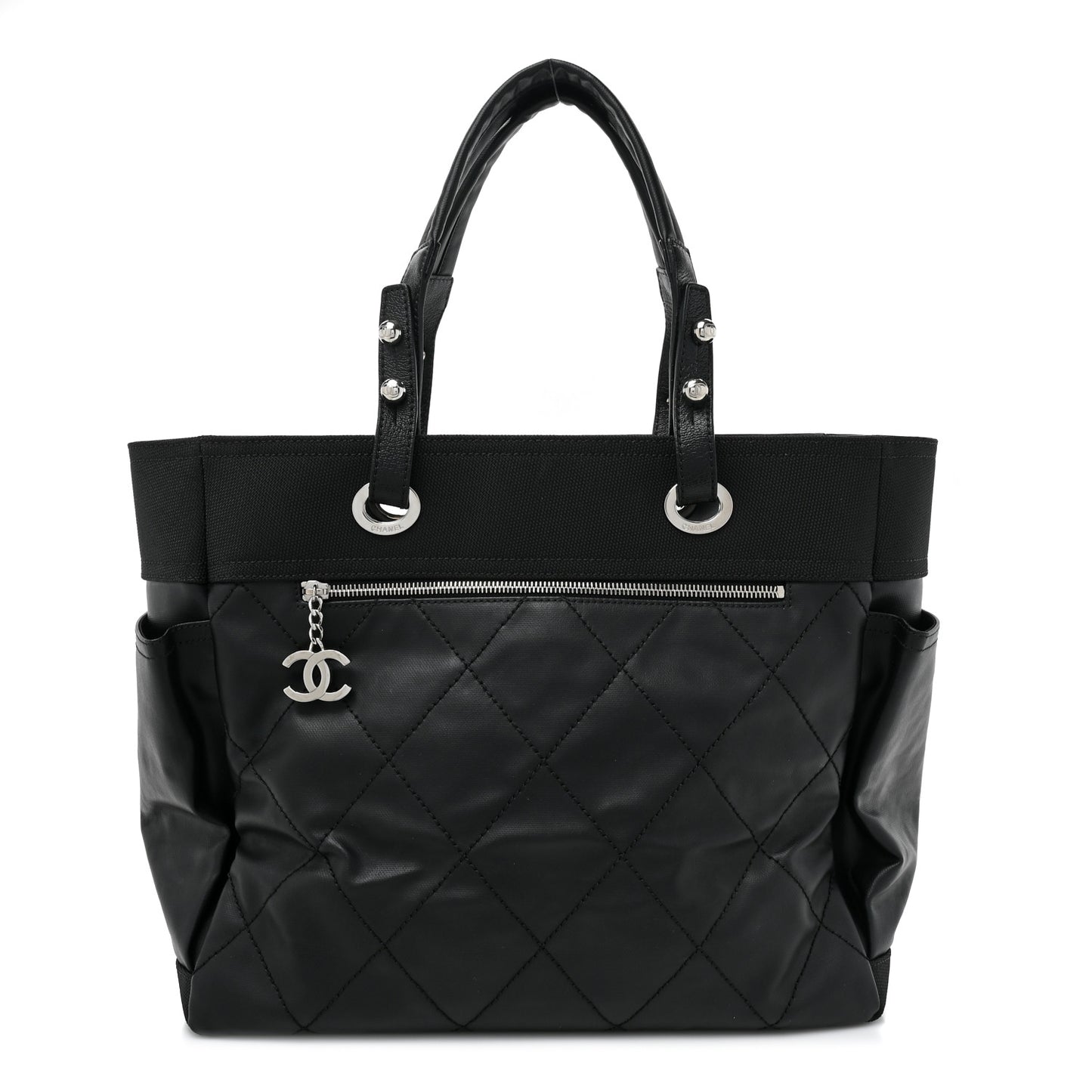 Coated Canvas Quilted Large Paris Biarritz Tote Black