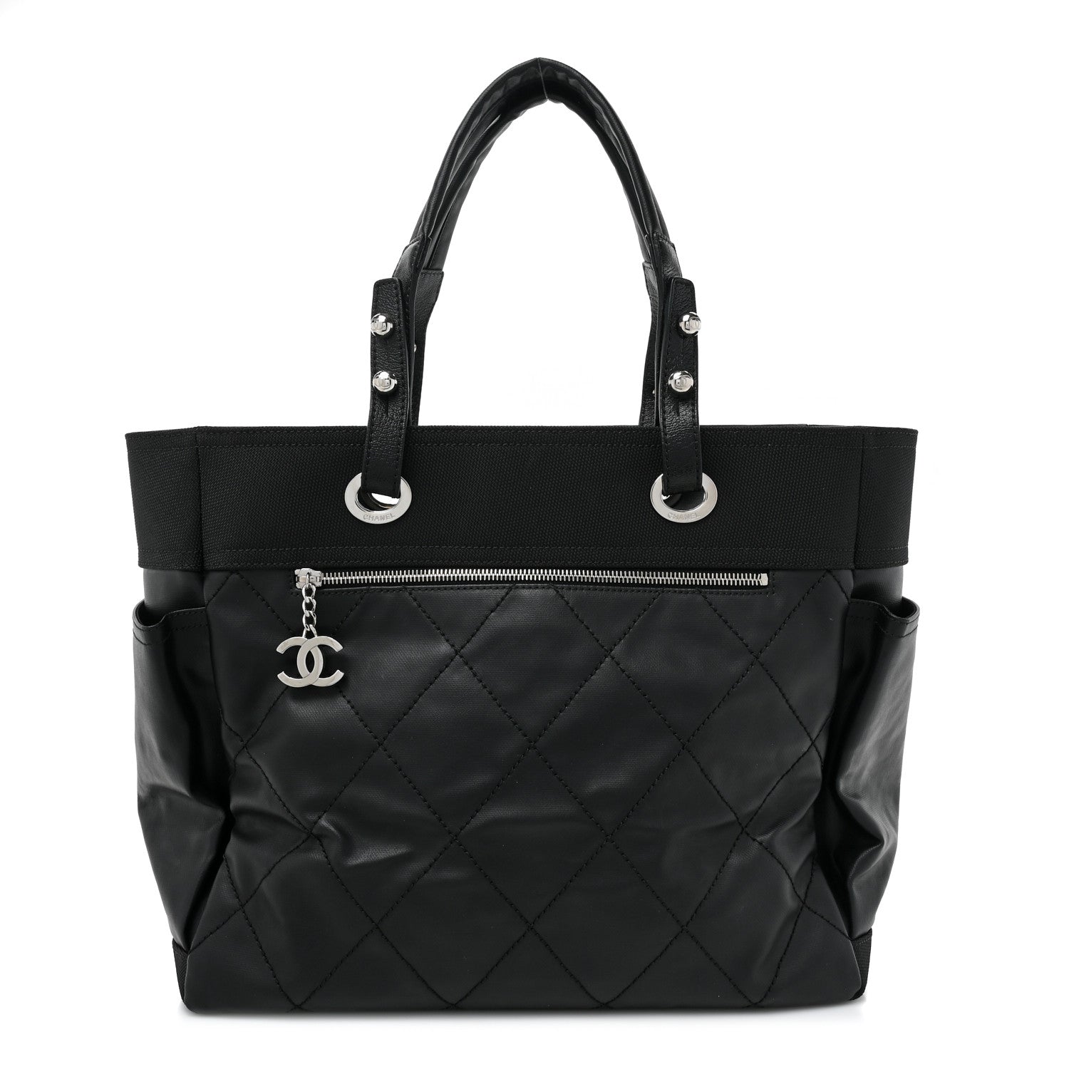 Chanel Coated Canvas Quilted Large Paris Biarritz Tote Black 1 of 12