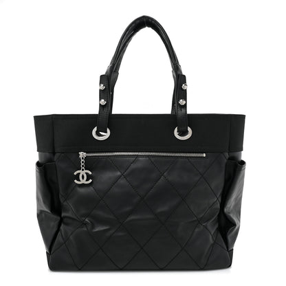 Chanel Coated Canvas Quilted Large Paris Biarritz Tote Black 1 of 12