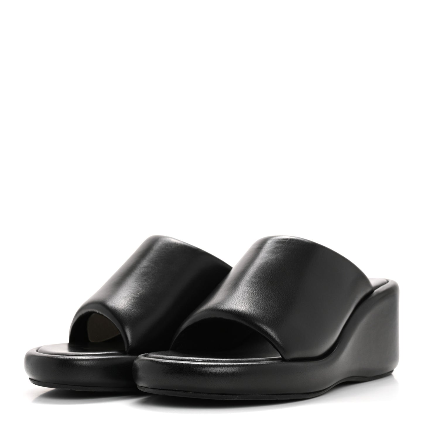 Smooth Nappa Logo Rise Wedge Sandals 36 Black