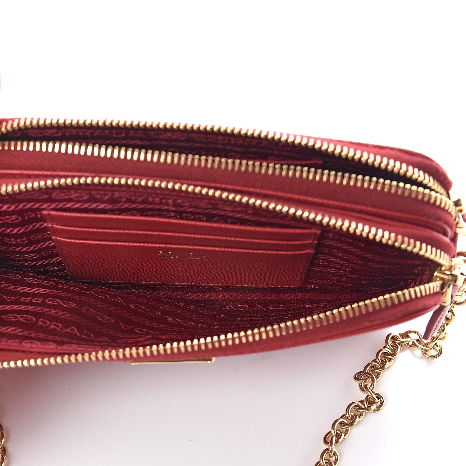 Prada Saffiano Lux Mini Double Zip Chain Crossbody Bag Fuoco 6 of 9