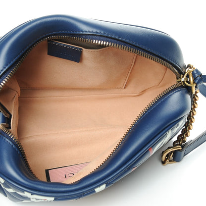 Gucci Calfskin Matelasse GucciGhost Small GG Marmont Chain Shoulder Bag Blue Agata Hibiscus Red 5 of 8