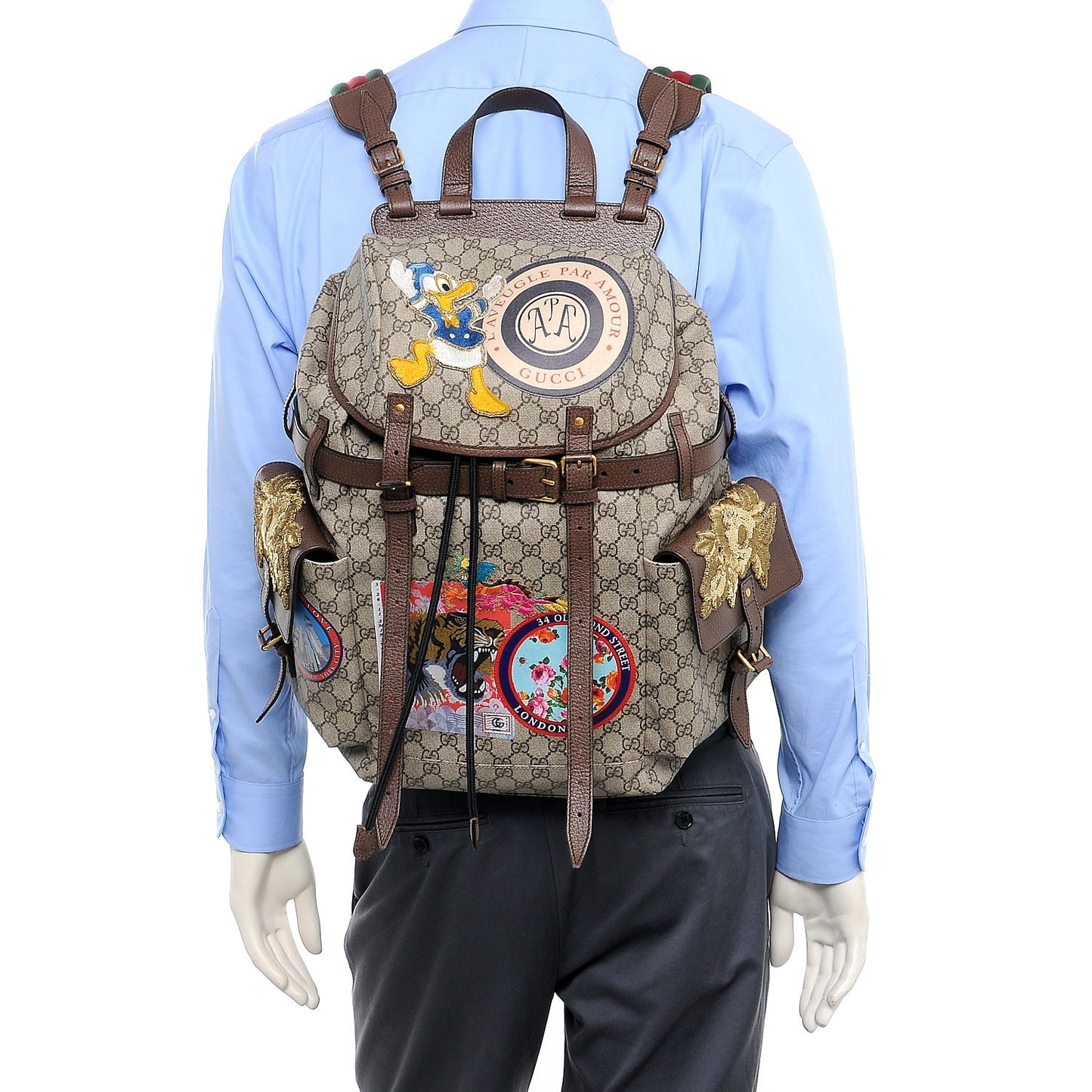 GG Supreme Monogram Embroidered Flap Backpack