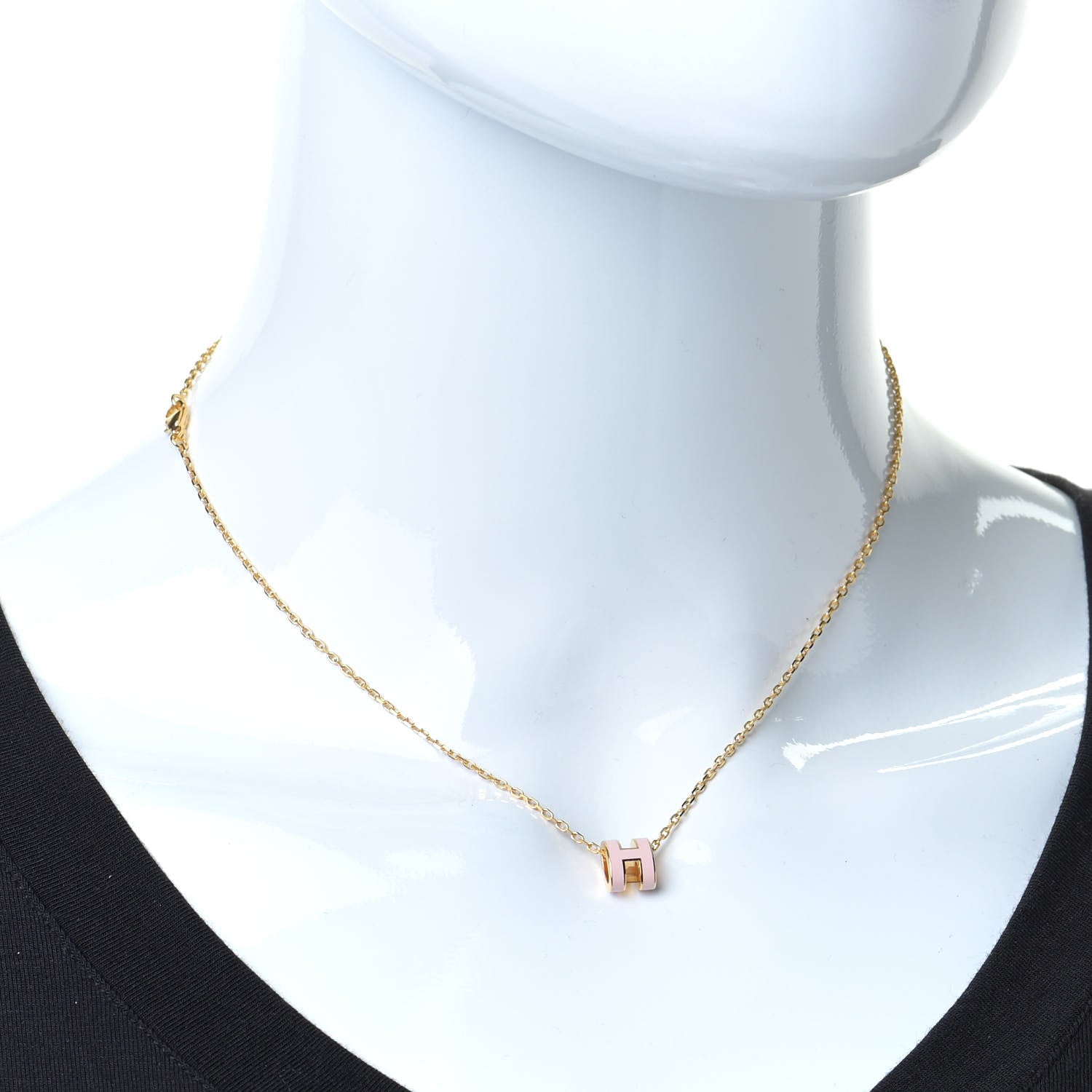 Hermes Lacquered Gold Mini Pop H Pendant Necklace Rose Dragee 2 of 5