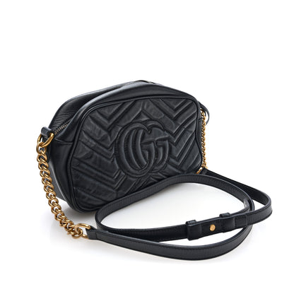 Gucci Calfskin Matelasse Small GG Marmont Chain Shoulder Bag Black 3 of 10