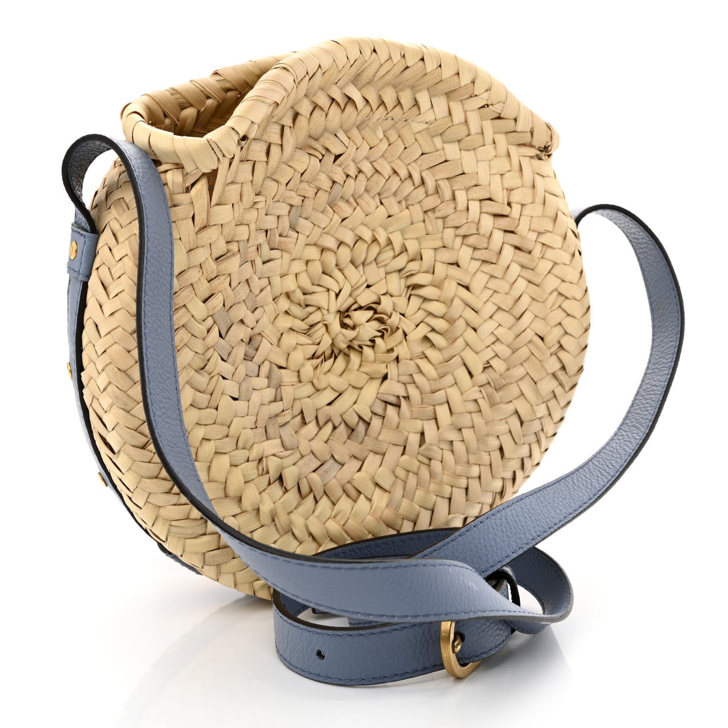 Raffia Small Grain Calfskin Marcie Basket Crossbody Shady Cobalt
