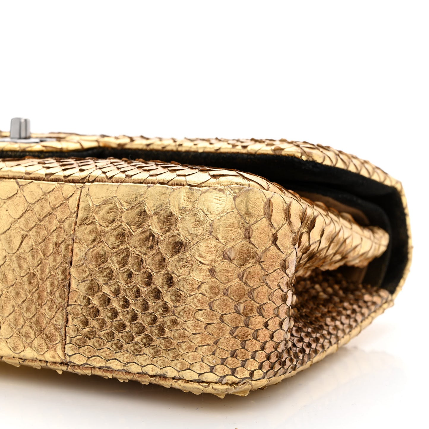 Metallic Snakeskin Medium Double Flap Gold