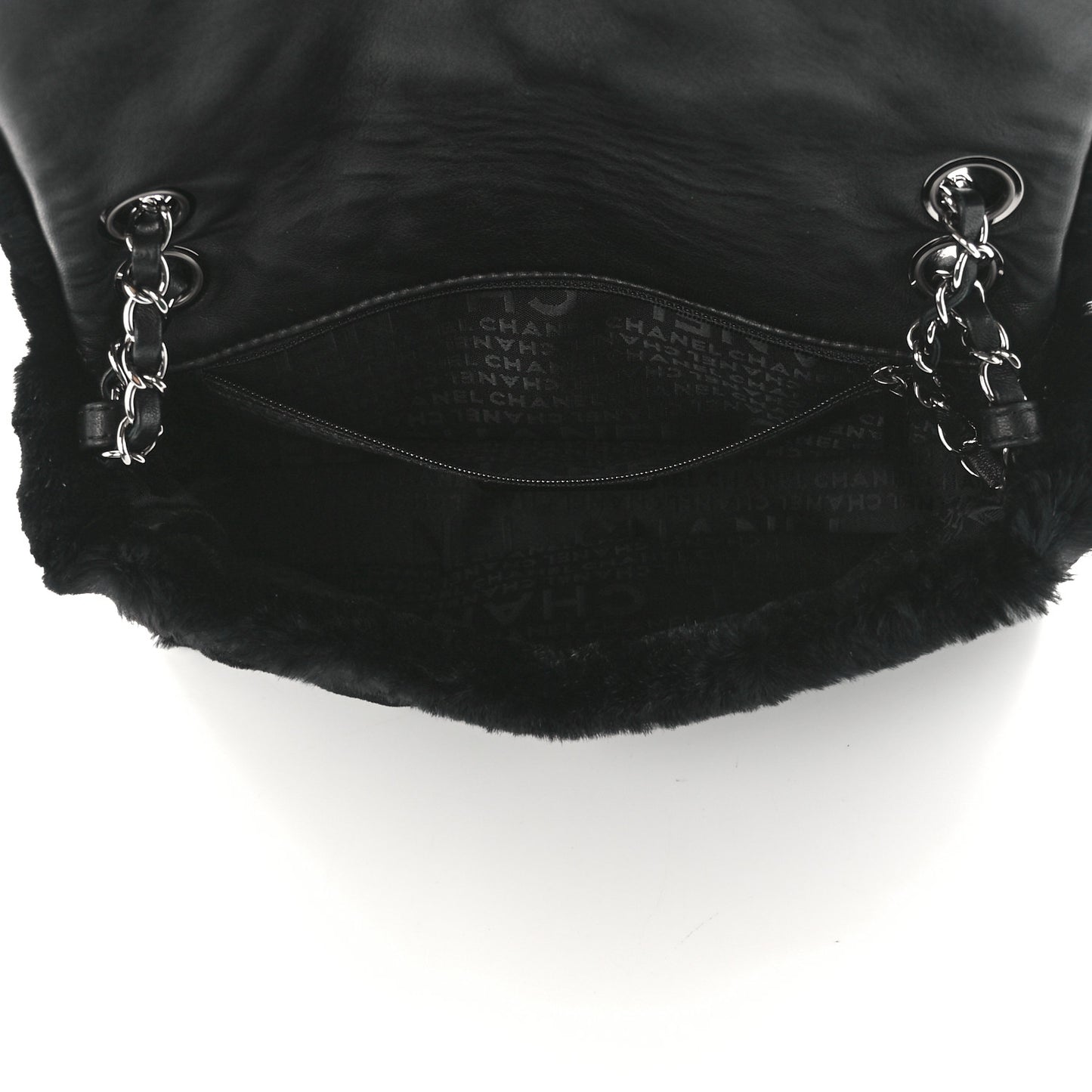 Rabbit Fur Beaded CC Flap Bag Black