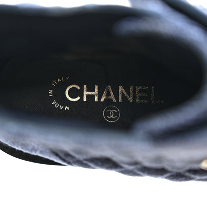 Chanel Shiny Calfskin Velvet Quilted Lace Up Combat Boots 41 Blue Black 6 of 8
