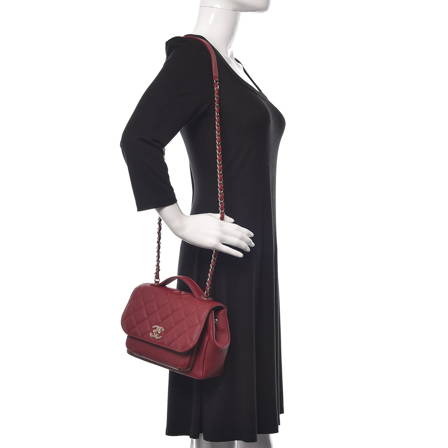 Caviar Quilted Small Business Affinity Flap Burgundy
