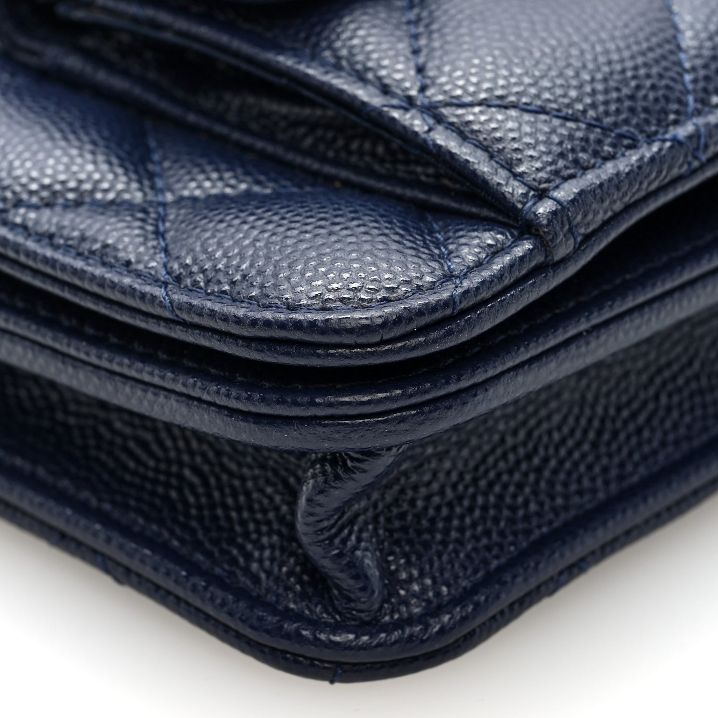 Caviar Quilted Pocket Twins Clutch With Chain Navy Blue
