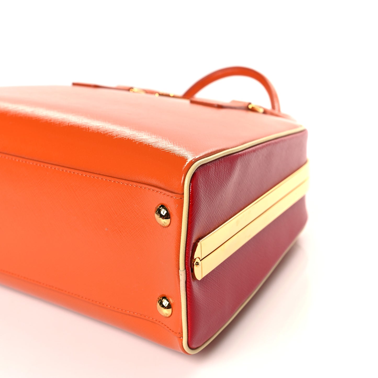 Saffiano Vernice Frame Top Bag Papaya Rosso White