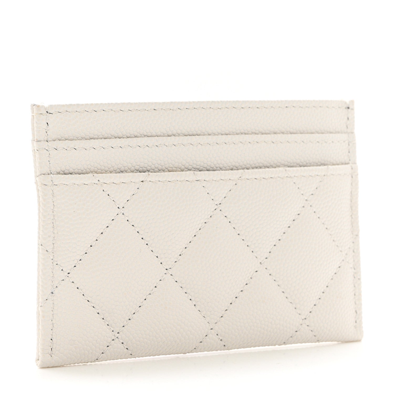 Chanel Caviar Metal Quilted Striated CC Card Holder White 3 of 9