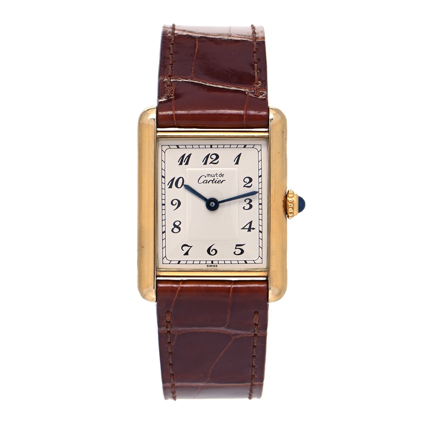 Sterling Silver Vermeil Alligator 23mm Must de Cartier Tank Quartz Watch Brown