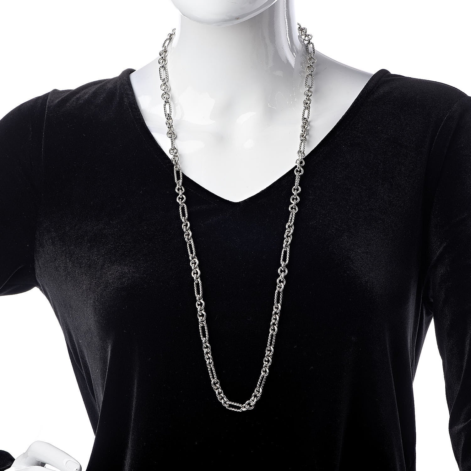David Yurman Sterling Silver 18K Yellow Gold Figaro Chain Link Necklace 2 of 4