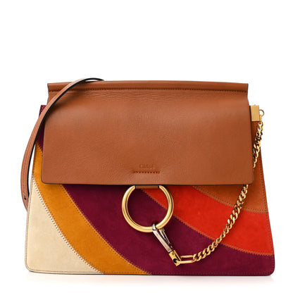Chloe Calfskin Suede Rainbow Patchwork Medium Faye Shoulder Bag Caramel 1 of 10