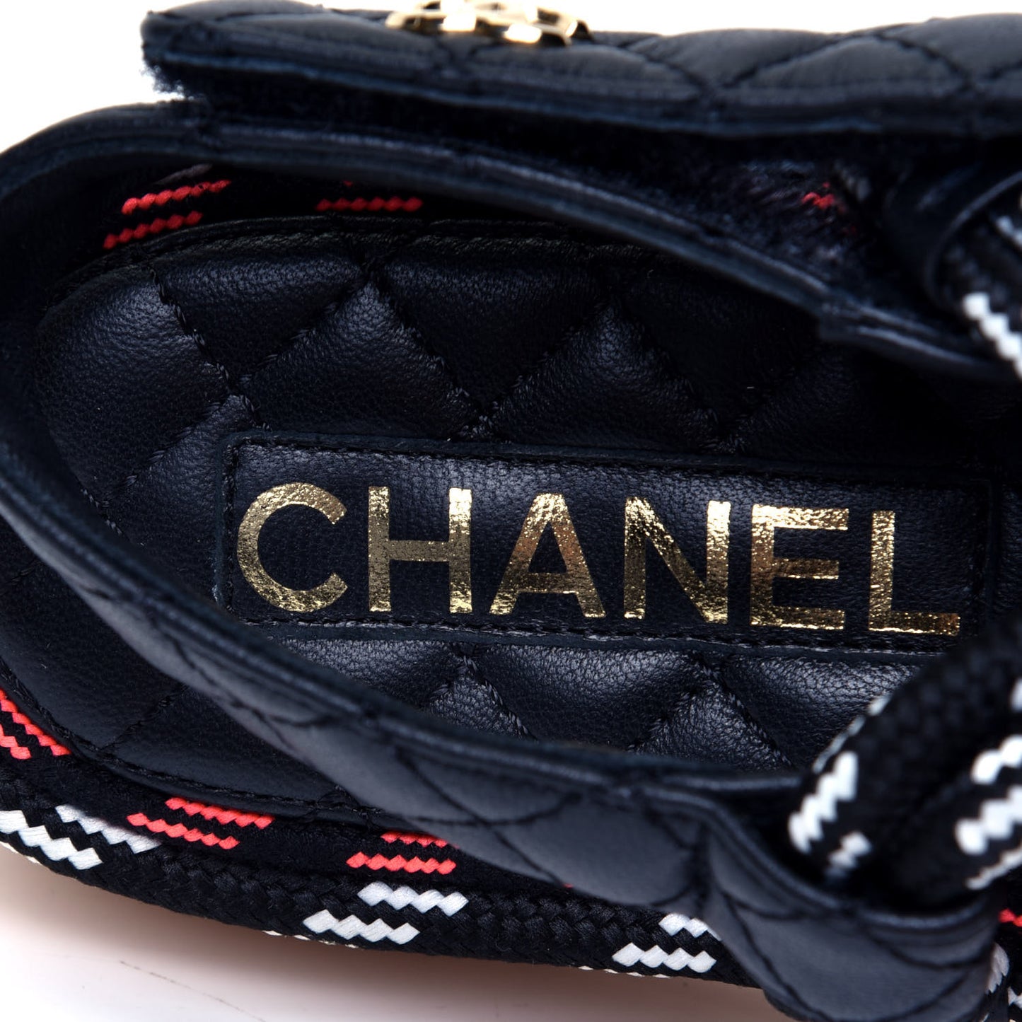 Cord Lambskin Quilted Logo Sandals 38 Black White