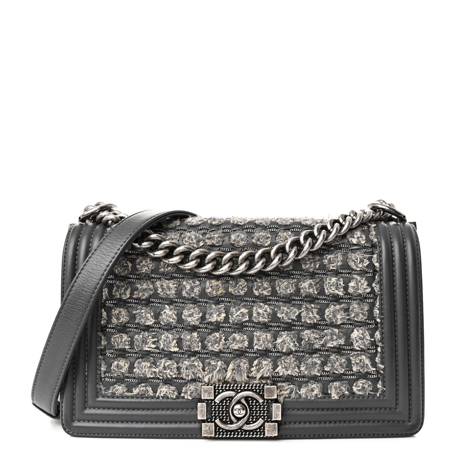 Chanel Tweed Calfskin Medium Boy Flap Grey 1 of 11