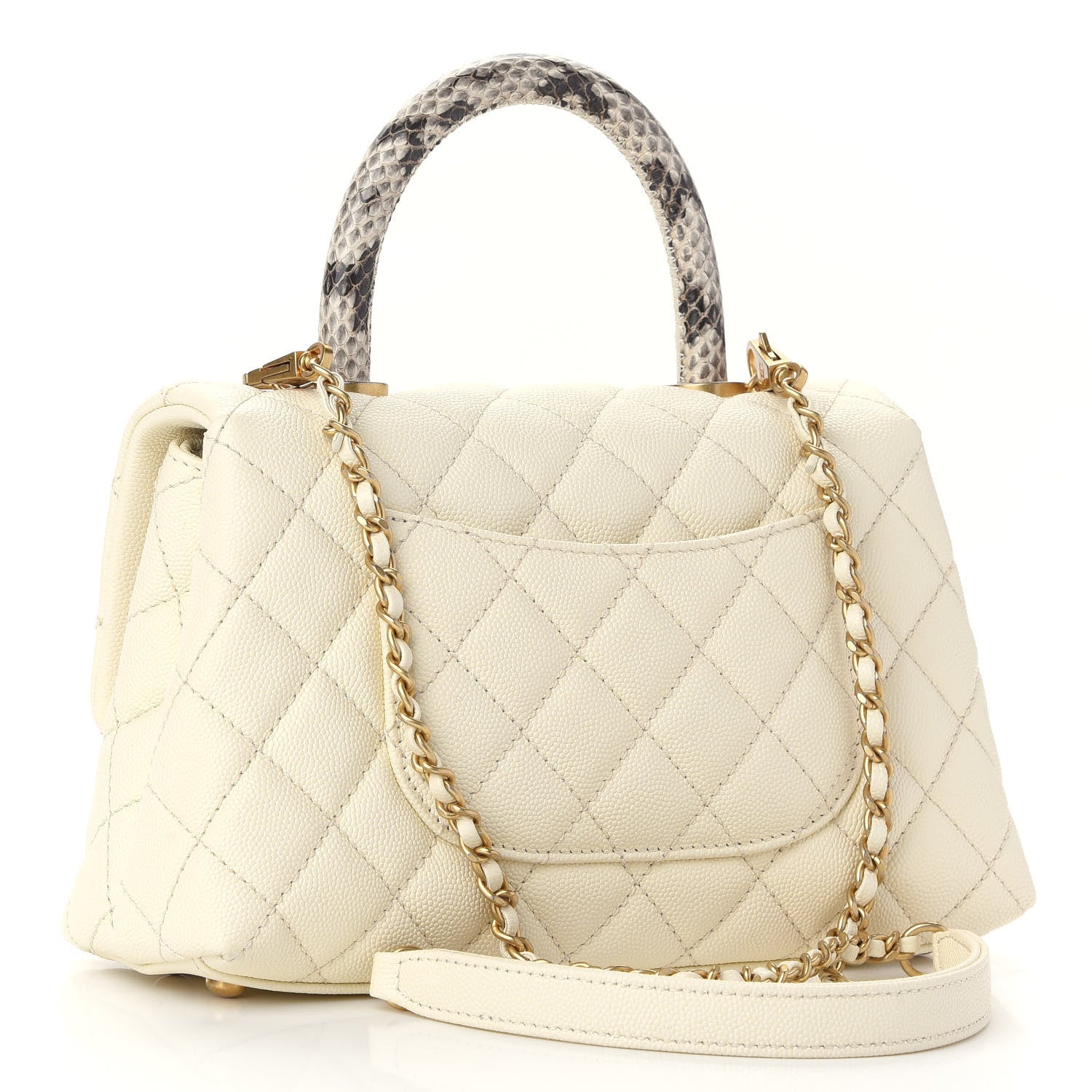 Chanel Caviar Elaphe Quilted Mini Coco Handle Flap Ivory 3 of 10