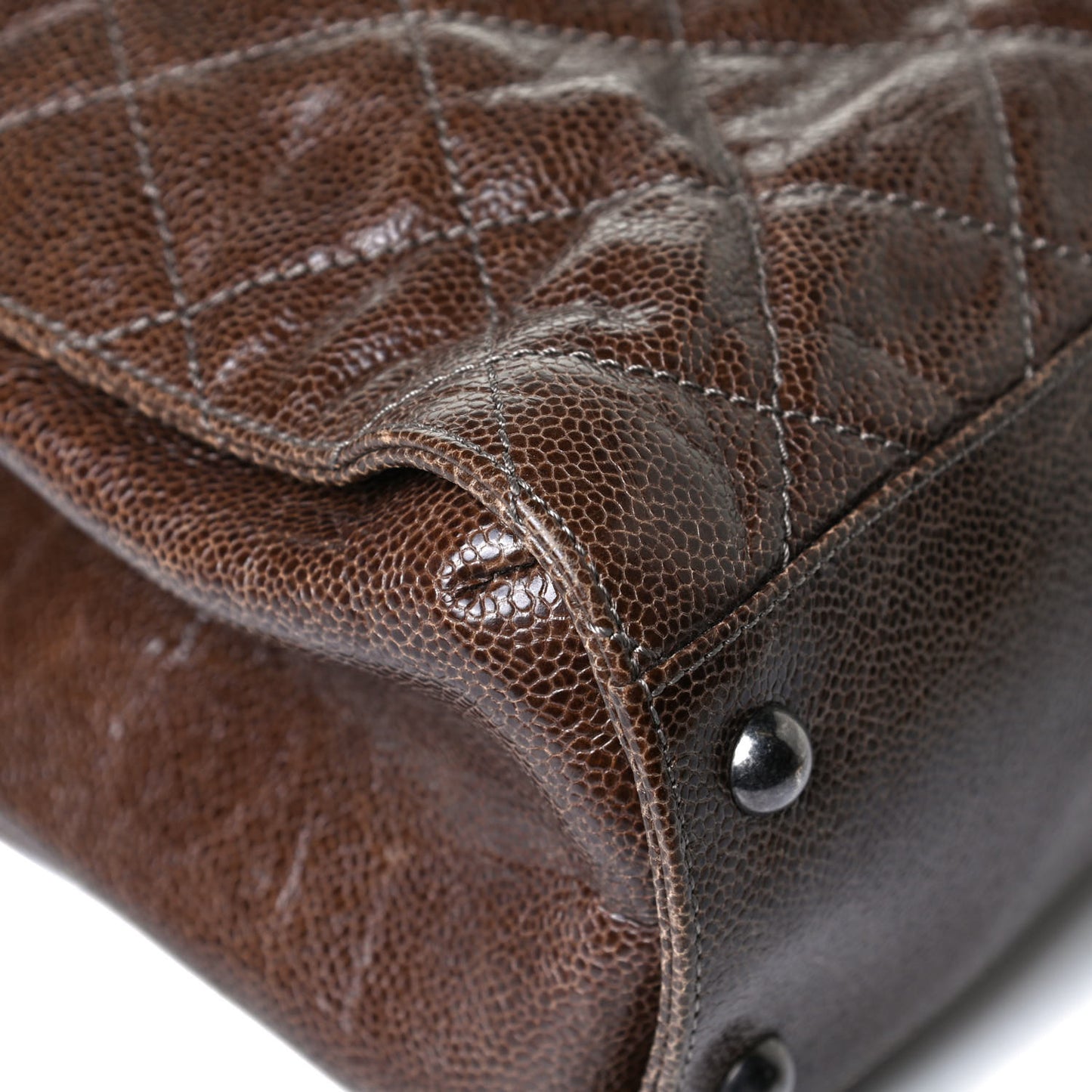 Crumpled Grained Calfskin CC Crave Tote Brown