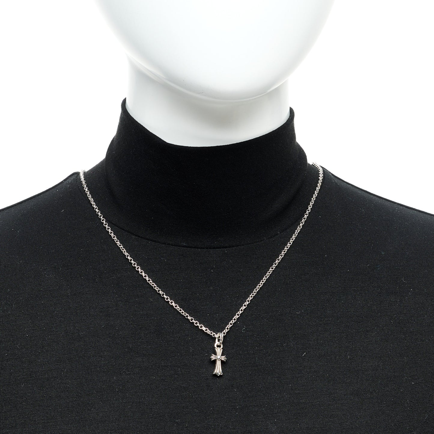 Sterling Silver Baby Fat Cross Pendant Roll Chain Necklace