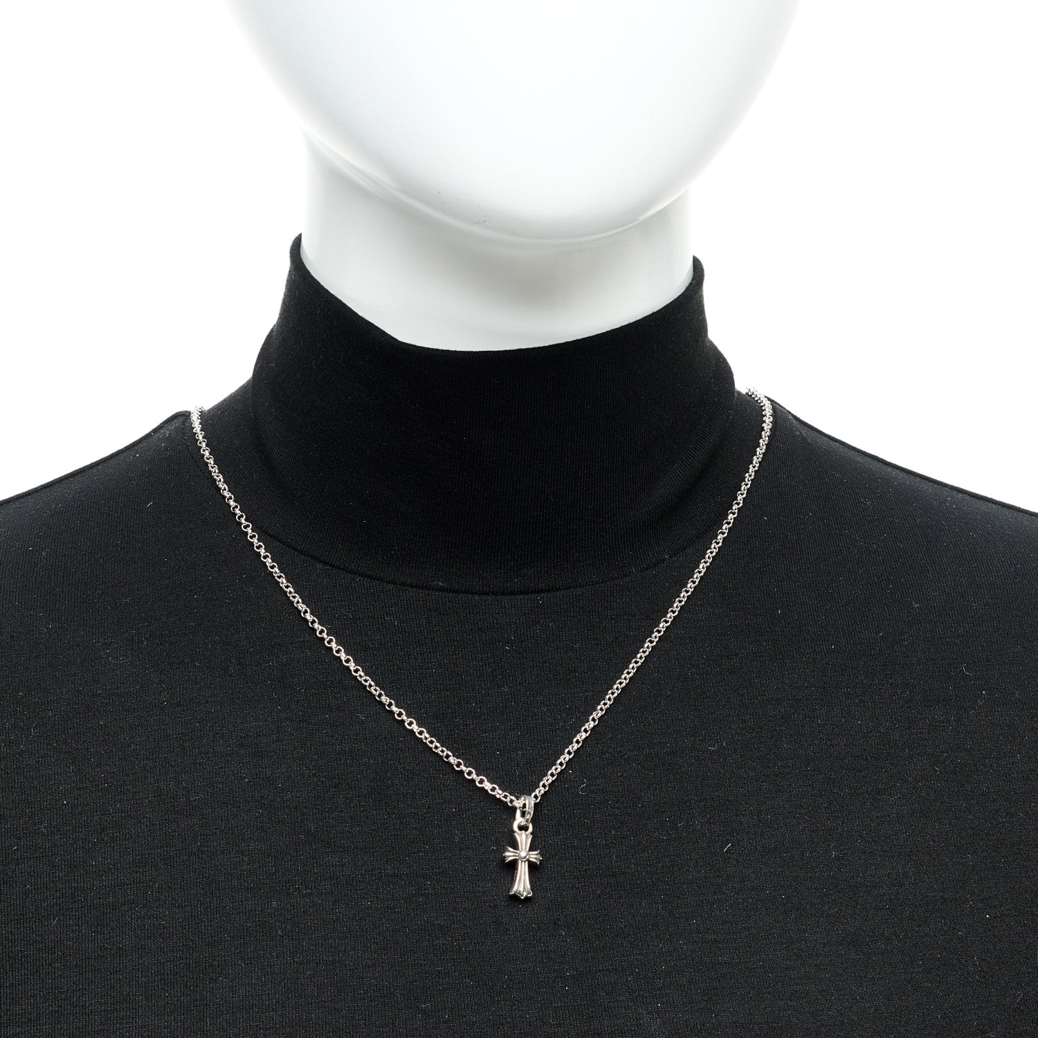 Chrome Hearts Sterling Silver Baby Fat Cross Pendant Roll Chain Necklace 2 of 6