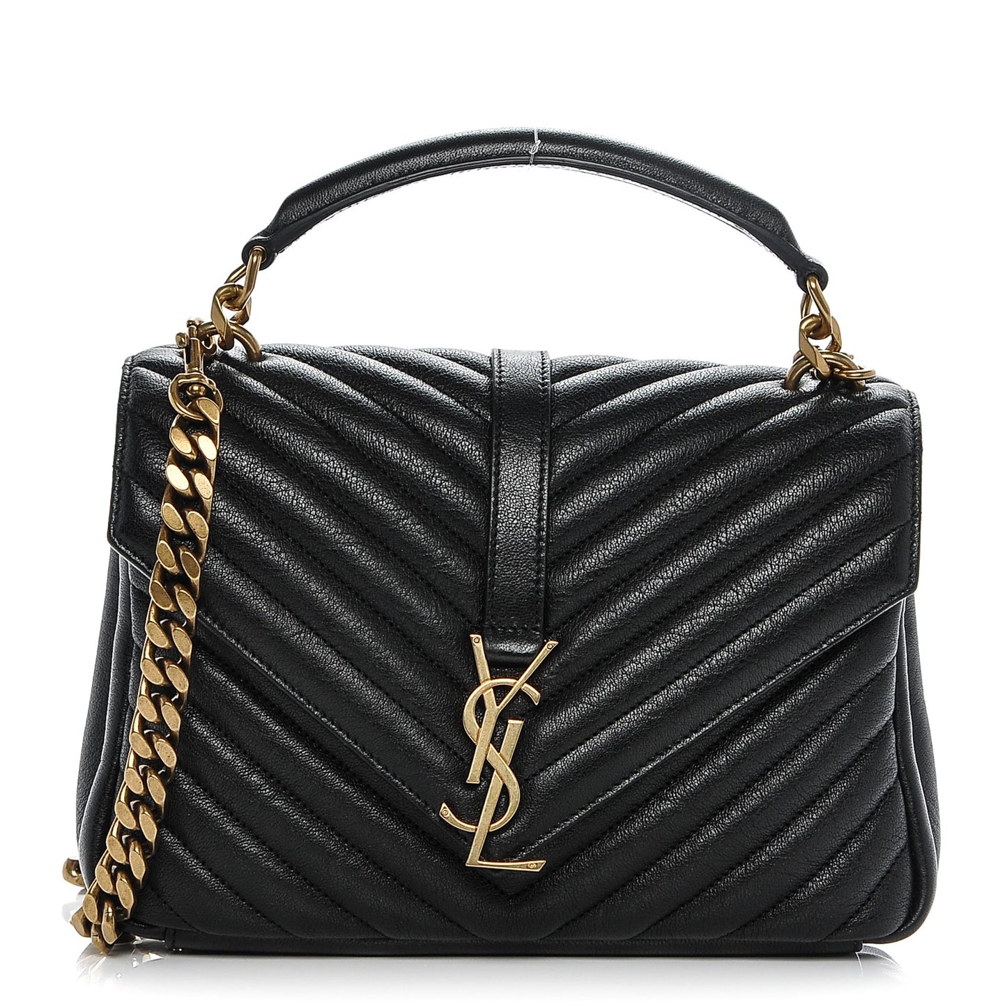 Sheepskin Matelasse Chevron Monogram Medium College Bag Black