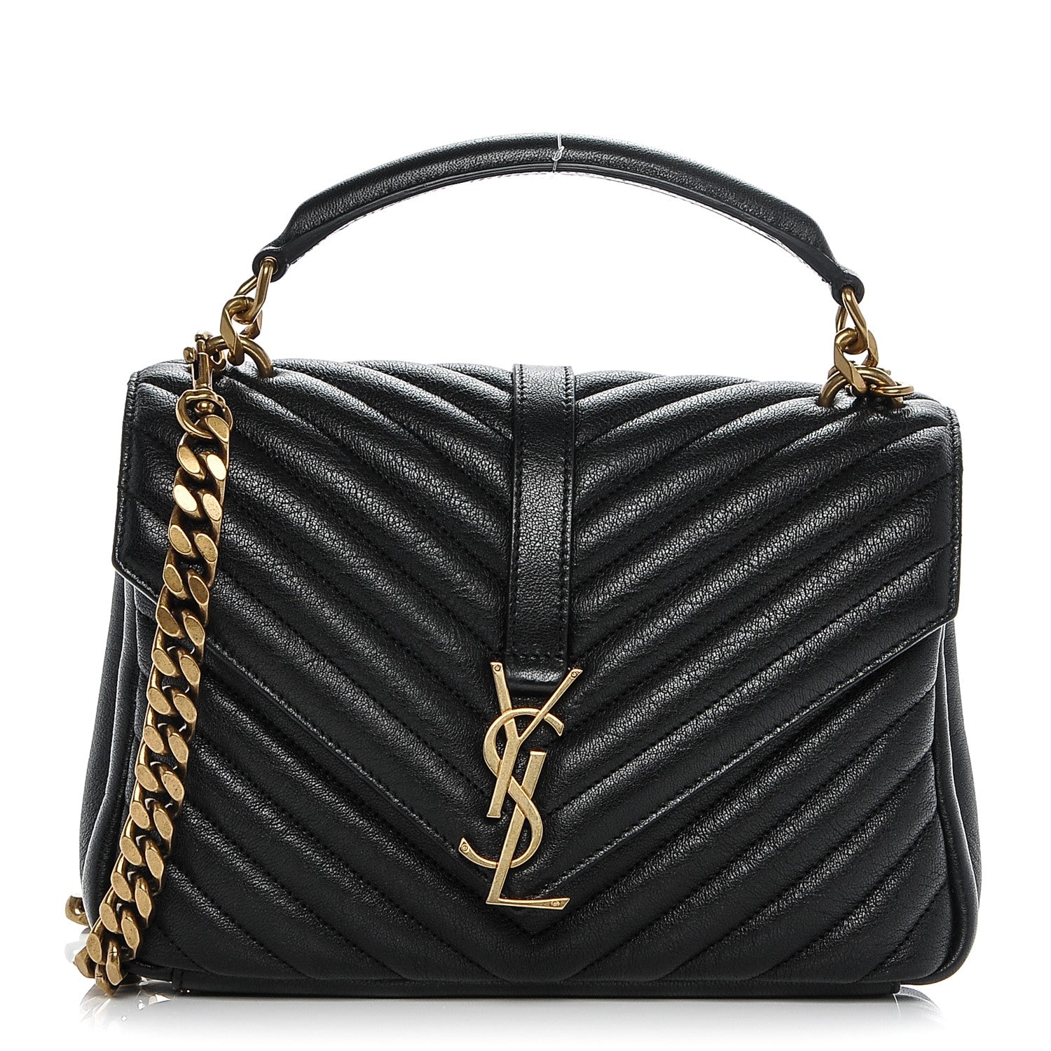 Saint Laurent Sheepskin Matelasse Chevron Monogram Medium College Bag Black 1 of 8