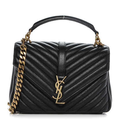 Saint Laurent Sheepskin Matelasse Chevron Monogram Medium College Bag Black 1 of 8