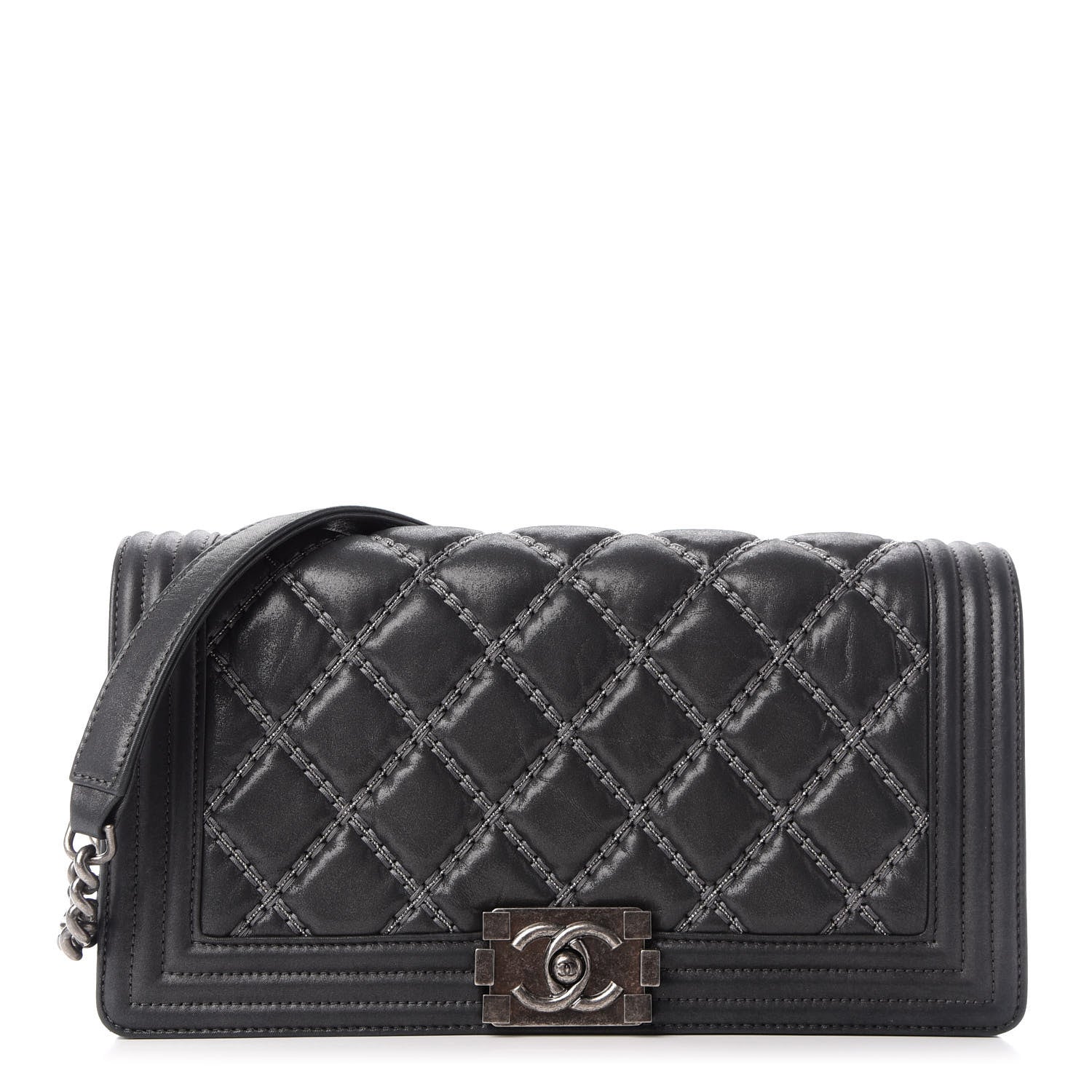 Chanel Iridescent Calfskin Embellished Double Stitch Boy Flap Black 1 of 10