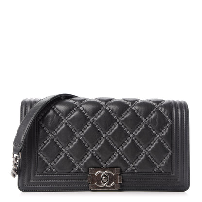 Chanel Iridescent Calfskin Embellished Double Stitch Boy Flap Black 1 of 10