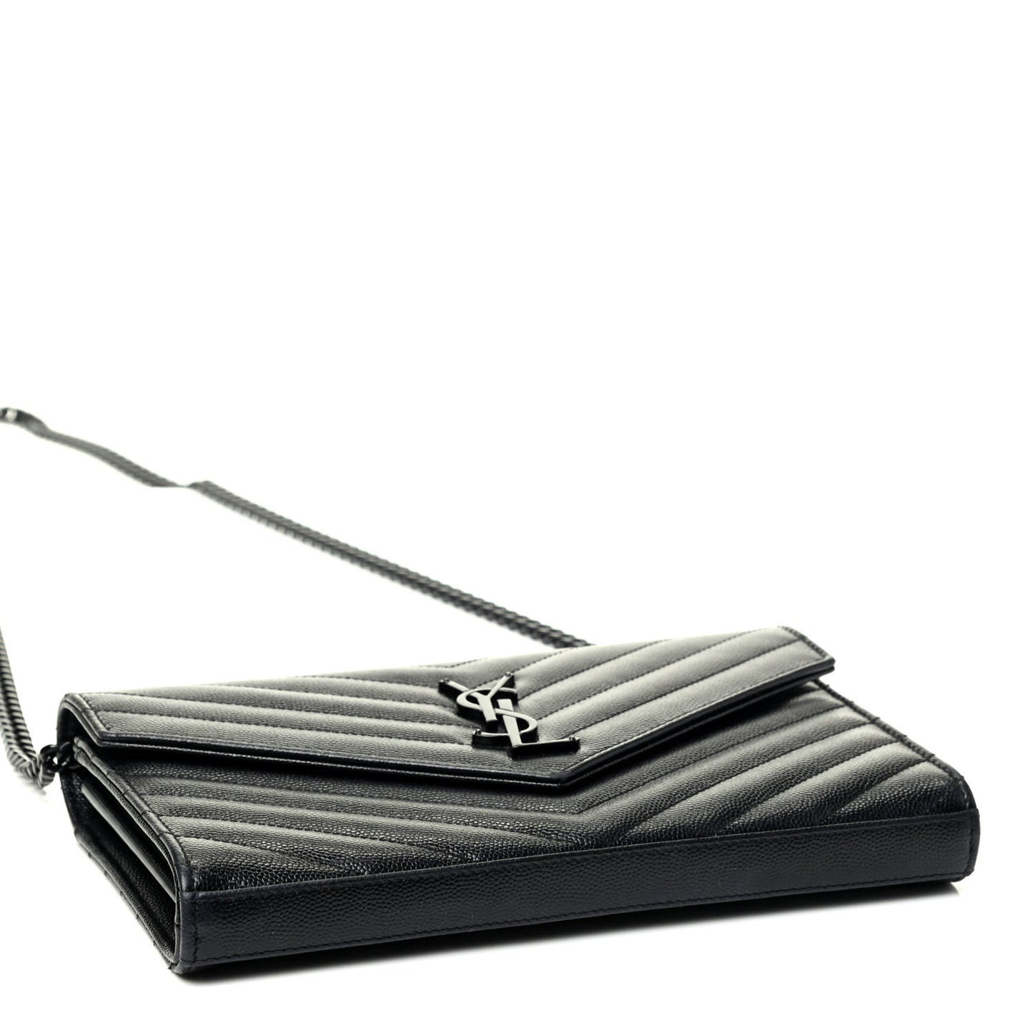 Grain De Poudre Matelasse Chevron Monogram Chain Wallet Black