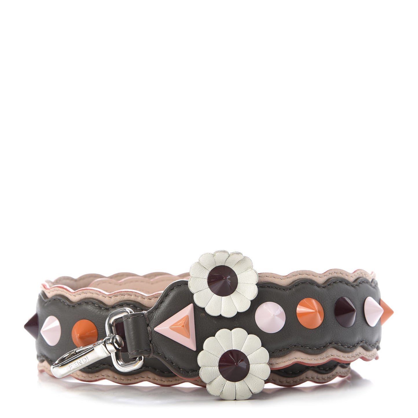 Vitello Dolce Nappa Hypnoteyes Bi-Color Scalloped Spike Studded Strap You Carbone Plaster White Multicolor