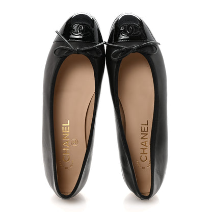Chanel Lambskin Patent Cap Toe Ballerina Flats 37.5 Black 2 of 10