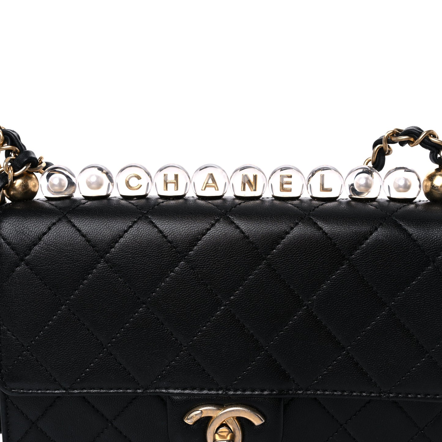Goatskin Quilted Logo Small Chic Flap Black