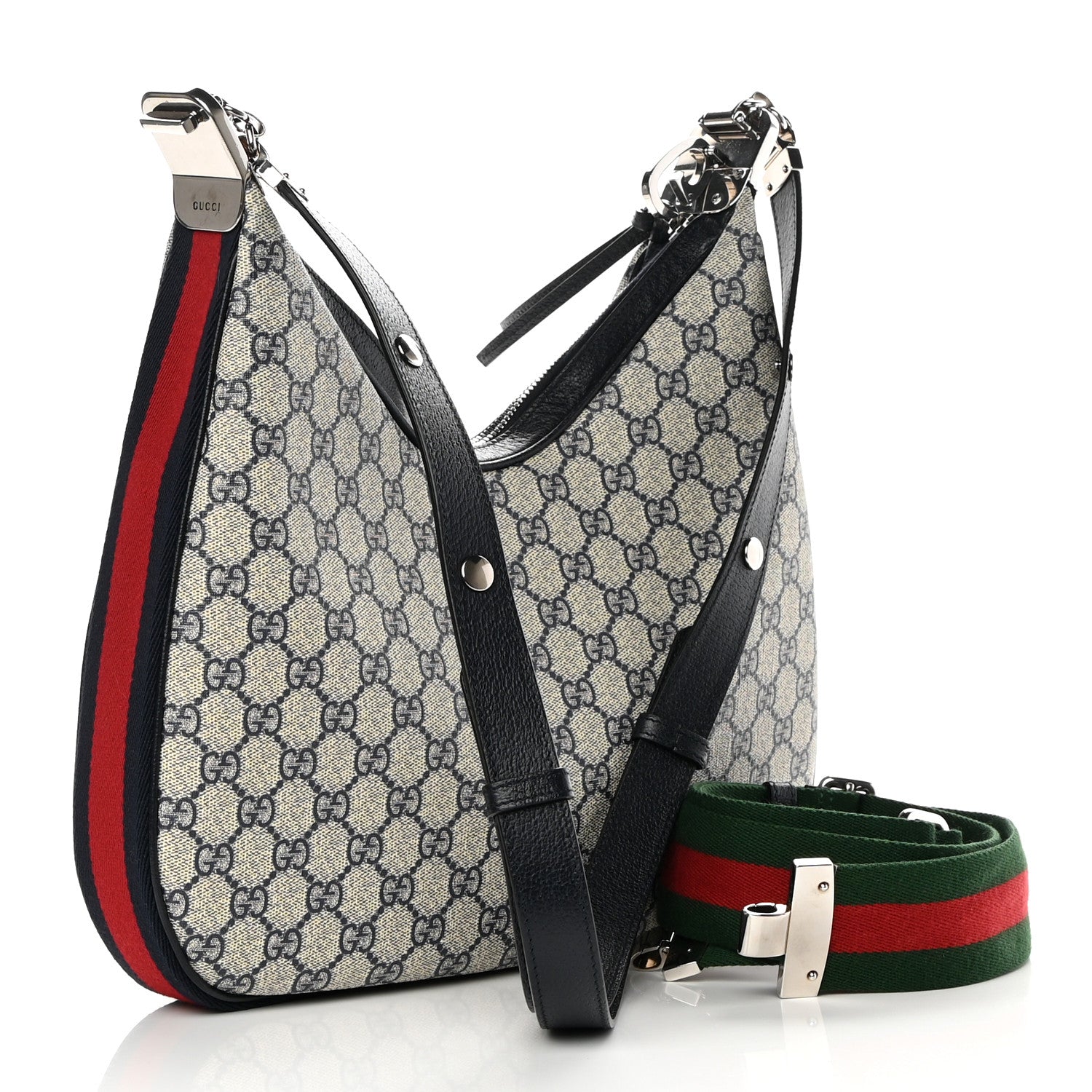 Gucci GG Supreme Monogram Textured Calfskin Web Large Attache Shoulder Bag Beige Blue 6 of 13