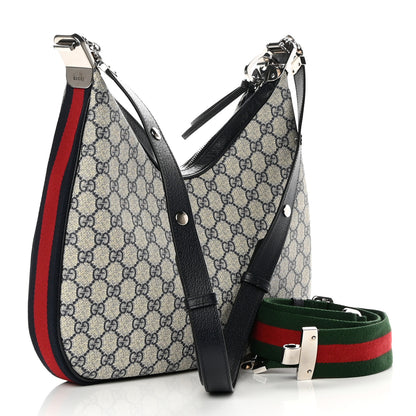 Gucci GG Supreme Monogram Textured Calfskin Web Large Attache Shoulder Bag Beige Blue 6 of 13