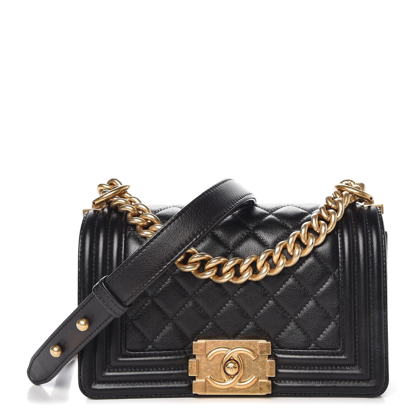 Calfskin Quilted Small Boy Flap Black